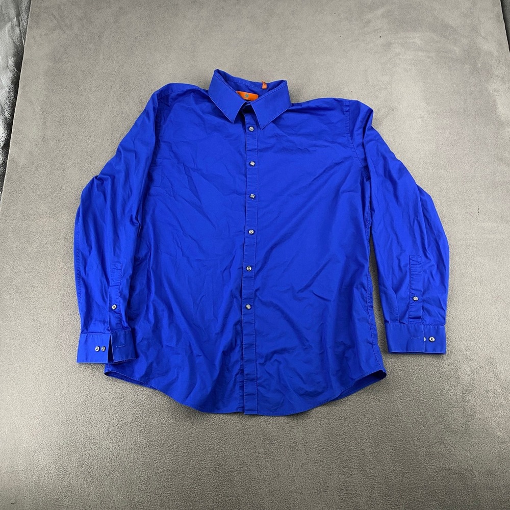 Egara Mens Royal Blue Extra Slim Fit Stretch Dress Shirt Size 17 34-35
